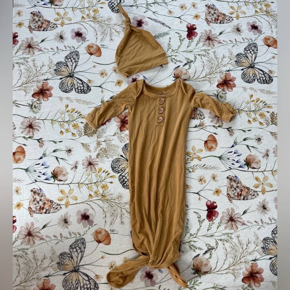 Caden Lane knot gown and hat- Mustard